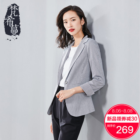 梵希蔓条纹西装外套女韩版休闲2018秋季新款修身长袖薄款OL小西服商品大图