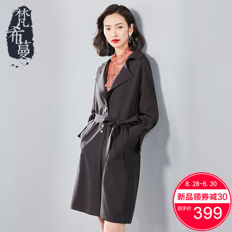 梵希蔓西装风衣女中长款韩版秋季2018新款端庄大气喇叭袖黑色外套商品大图
