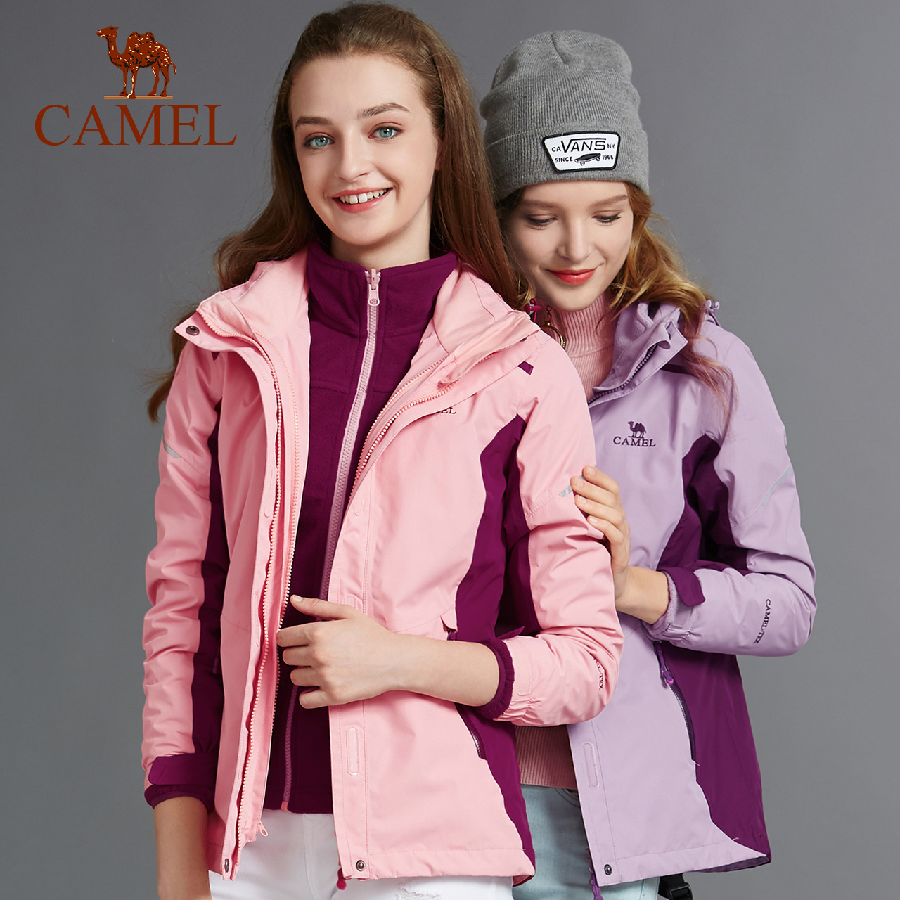 [2018 New Product] Camel Outdoor Women's Charge Coat Warm Mountaineering Suit Three in One Fashion Brand Women's Charge Coat