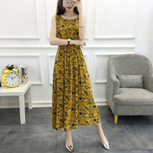 背心裙大码 显瘦印花裙子 连衣裙女2018夏季新款 碎花无袖 棉绸中长款