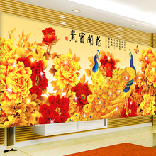 花开富贵5D满钻钻石画2018新款客厅钻石绣孔雀点贴钻十字绣砖石秀