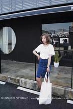 RUZHEN STUDIO 限时打折 牛仔半身裙女中长款开叉显瘦包臀A字裙