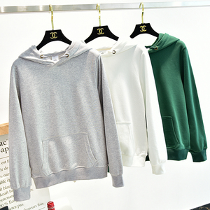 纯棉毛圈面料不起球不变形基础款人手必备薄款连帽纯色卫衣女