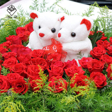 20公分抱心熊/婚车对熊/婚车装饰用品/鲜花包装材料/公仔花店用品