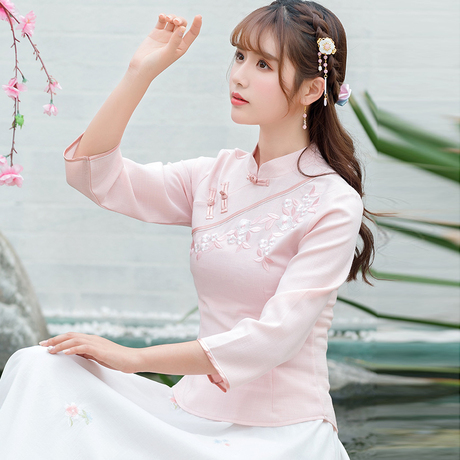 2018秋夏中国风唐装民国中式女装复古改良旗袍上衣修身短款茶服女商品大图