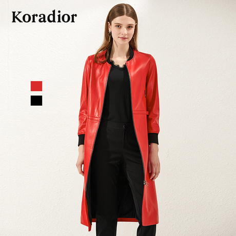 Koradior/珂莱蒂尔品牌女装2018秋装新款长款绵羊皮真皮皮衣外套商品大图