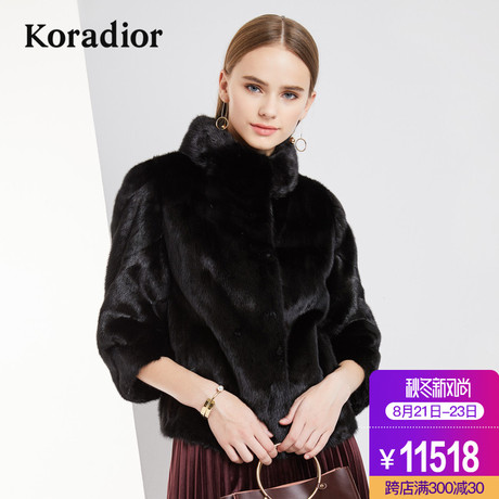 Koradior/珂莱蒂尔品牌女装2018冬装新款短款水貂大衣女皮草外套商品大图
