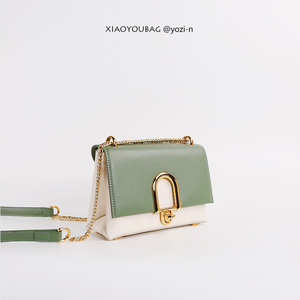 拼色锁扣小方包