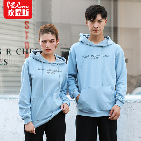 玫提斯情侣装秋装卫衣2018新款韩版上衣雾霾蓝独角兽慵懒风连帽商品大图