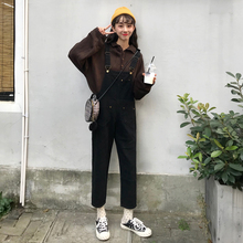 黑色牛仔裤 宽松裤 女韩版 ins超火 背带裤 网红老爹裤 子春2019新款