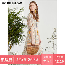 红袖女装2018夏装新款韩版裙子流苏长裙系带中长款碎花雪纺连衣裙图片
