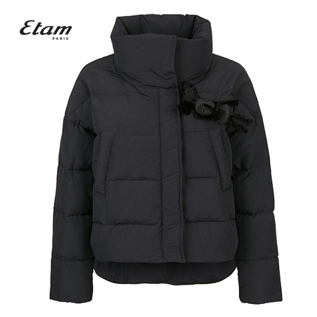 艾格Etam2018冬季新款女简约纯色宽松长袖短款羽绒服8E203500795商品大图