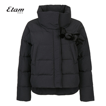 艾格Etam2018冬季新款女简约纯色宽松长袖短款羽绒服8E203500795图片