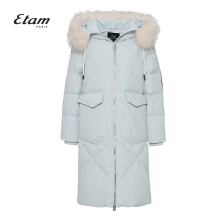 艾格Etam2018冬季新款女毛领连帽纯色拉链长款羽绒服8E203500537图片