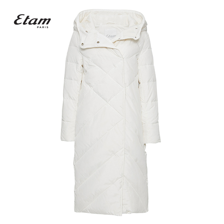 艾格Etam2018冬季新款女纯色连帽中长款拉链羽绒服8E0135007商品大图