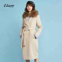 艾格Etam2018冬季新款女毛领翻领纯色系腰中长款大衣8E013416570图片