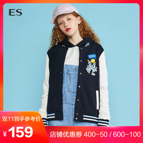 艾格ES2018秋季新款女学院风印花宽松长袖棒球服外套8E032703640商品大图