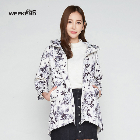 艾格Weekend简约印花连帽风衣外套女8A023407261商品大图
