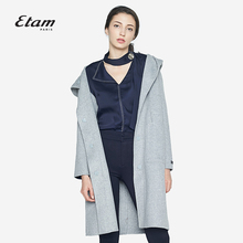 艾格Etam简约纯色时尚连帽韩版中长款大衣女8A013410962图片