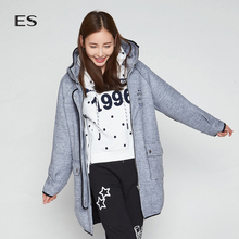 艾格ES休闲个性连帽拉链纯色休闲毛呢大衣女8A033403161图片