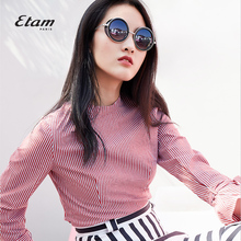 艾格Etam2018新款时尚圆领条纹系带长袖衬衫女8E011402301图片