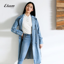 艾格Etam秋季新款简约翻领系带牛仔中长款风衣外套女8E013401744图片