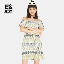 艾格E＆joy吊带一字领露肩雪纺连衣裙17082216488图片