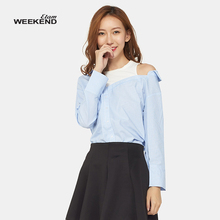 艾格Weekend条纹纯色拼接假两件长袖衬衫女8A021403547图片