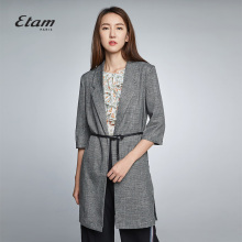 艾格Etam2018夏季格子中长款适中外套女8E012113395图片