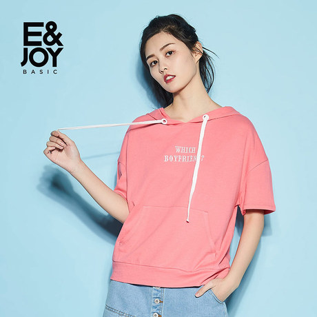 艾格basic女连帽纯色字母刺绣短袖T恤8E2028015商品大图