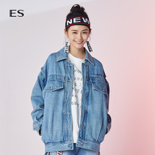 艾格ES2018秋新款女卡通印花宽松牛仔长袖短外套8E032108845图片