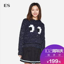 艾格ES秋季新款休闲可爱印花圆领连帽针织衫毛衣女8A0317029图片