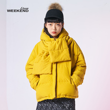 艾格Weekend时尚个性围巾纯色连帽短款羽绒服女17023500521图片