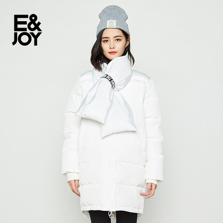 艾格E＆joy冬季简约个性围巾字母印花中长款羽绒服女8A0835014商品大图