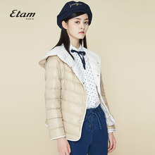 艾格Etam冬季简约系带修身显瘦连帽短款羽绒服女170135042图片