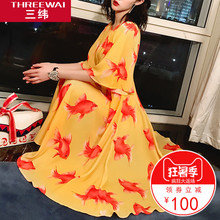 三纬连衣裙子春夏装2018新款女士潮复古欧洲站流行温柔初恋a字裙图片