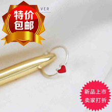 显肤白精致小巧秀气红色爱心S925纯银戒指桃心开口尾戒女款