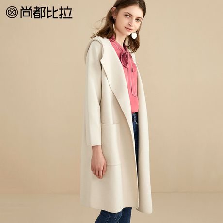 【8折价：318元】尚都比拉大口袋简约纯色连帽中长款毛针织开衫女商品大图