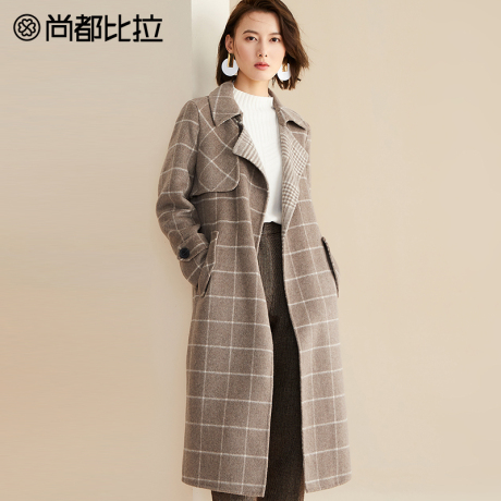 【8折价799元】尚都比拉复古格子收腰显瘦双面呢大衣羊毛呢外套女商品大图