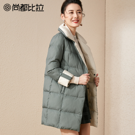 【8折价398元】尚都比拉单排扣撞色袖口面包服宽松百搭中长款棉服商品大图