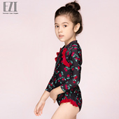 防晒冲浪服 可爱樱桃连体游泳衣中大童长袖 儿童泳衣女 弈姿新款
