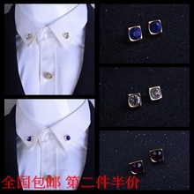正方形镶钻小领针领扣女衬衫 饰品水晶胸针胸花韩版 韩版 衣领夹男