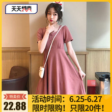 2019时尚 法国小众收腰显瘦短袖 百搭chic新款 夏装 连衣裙小黑裙女潮