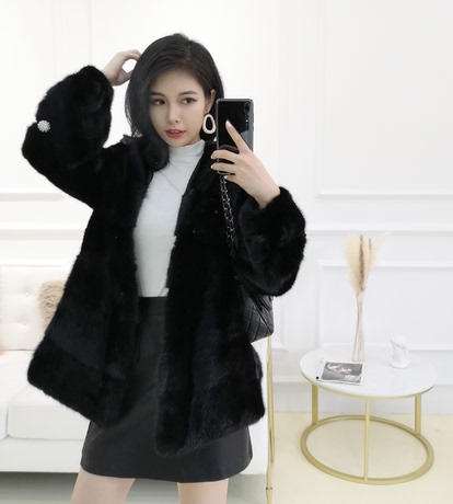 2018秋冬新款海宁皮草整貂进口貂皮大衣女装中长款连帽水貂皮外套商品大图