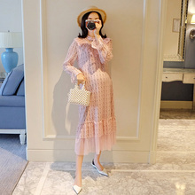 孕妇连衣裙春夏季宽松潮妈时尚网纱裙子中长款外出孕妇装春装上衣