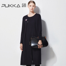 Pukka蒲牌棉羊毛呢连衣裙女原创设计大码女装秋冬装女2018新款图片