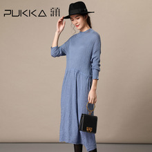 Pukka蒲牌羊毛针织连衣裙女原创设计大码女装秋冬装女2018新款图片