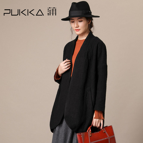 Pukka蒲牌羊毛毛呢外套大衣女原创设计女装秋冬装女2018新款商品大图