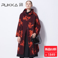 Pukka蒲牌提花羊毛呢外套大衣女原创设计女装秋冬装女2018新款图片