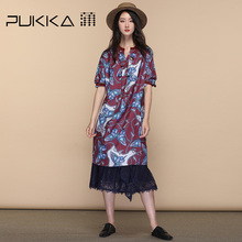 Pukka蒲牌真丝棉印花连衣裙女原创设计秋装2019款桑蚕丝碎花裙子图片